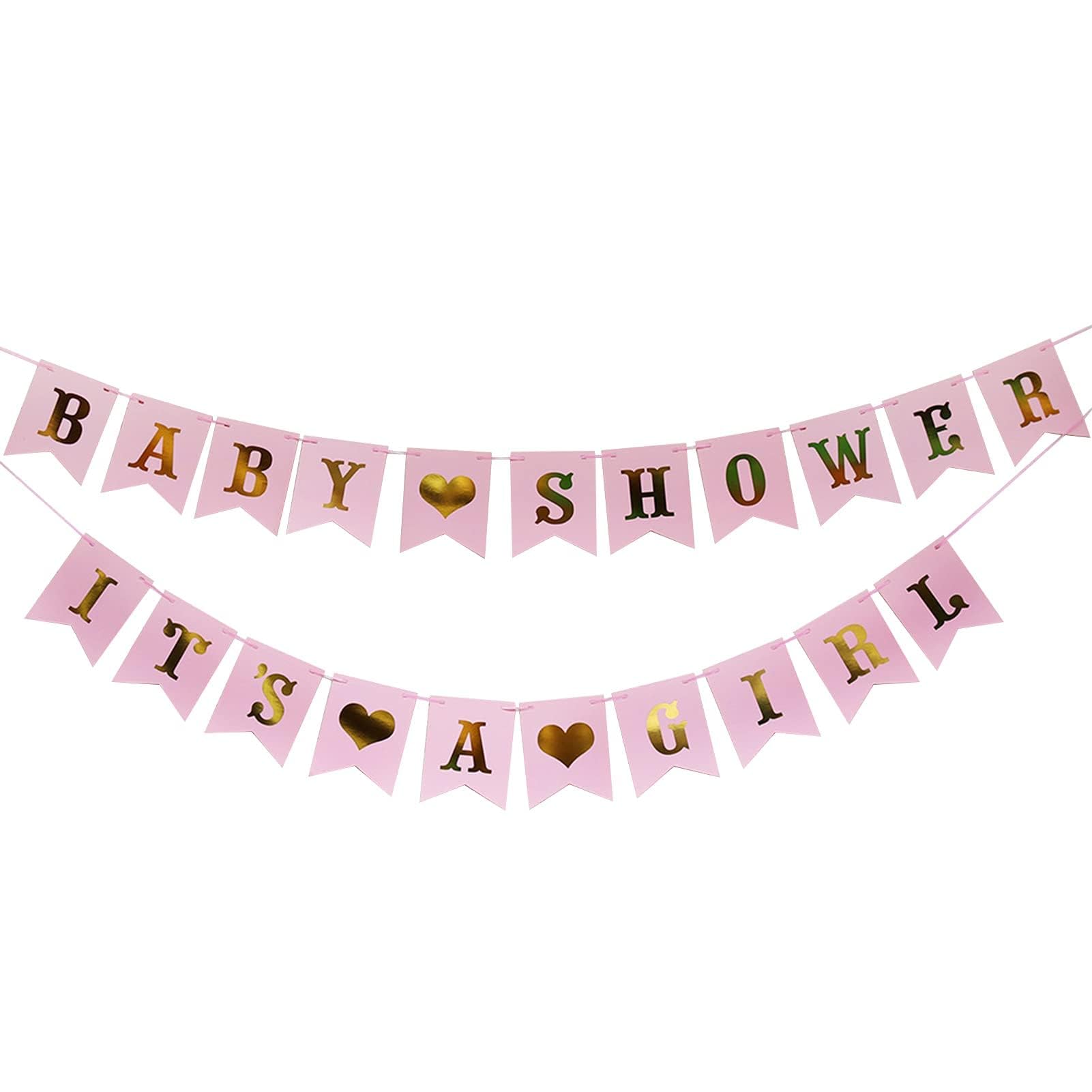 Pink Baby Shower Decorations Girls, IT'S A GIRL Glitter Bunting Banner for Baby Girls Shower Gender Reveal Decoration, Party Garland Photo Booth Props Supplies Decoration Baby Shower Banner