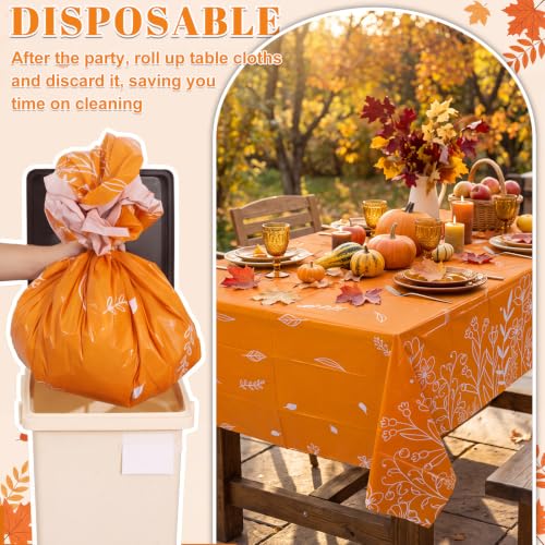 Image of 3 Pcs Fall Plastic Tablecloths, 54 X 108Inch Orange Line Floral Tablecloth