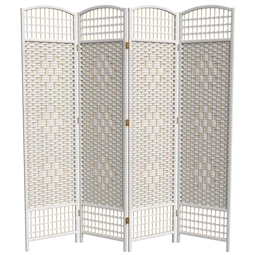 Red Lantern 5 1/2 ft. Tall Fiber Weave Room Divider - White - 4 Panel