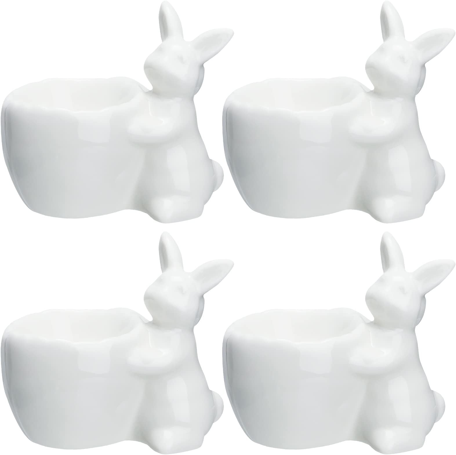 4 Pcs Easter Bunny Ceramic Egg Cup Egg Holders for Breakfast Brunch Hard and Soft Boiled Egg Stand Holder White Egg Storage Containers Bunny Tealight Candle Holder for Easter Table Kitchen Decoration