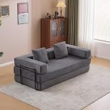 WENMEE Sofá Cama Convertible De Pana con Reposabrazos Y Almohada para Sala De Estar(Gray,150x100x70cm)