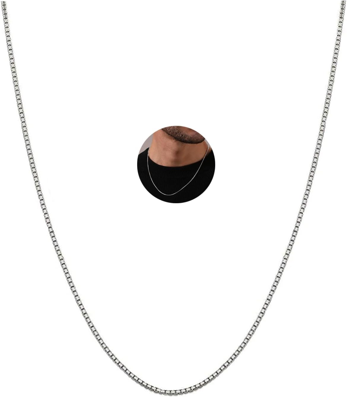 FASHIONS Classic Simple Stainless Steel Silver Western Charm Stylish Neck Box Necklace Chains for Boys Mens