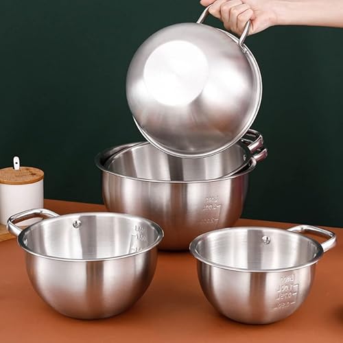 Miniatura 3 de UPKOCH Juego de tazones de acero inoxidable de 1 litro de acero inoxidable para mezclar, con escala, mango y parte inferior antideslizante para