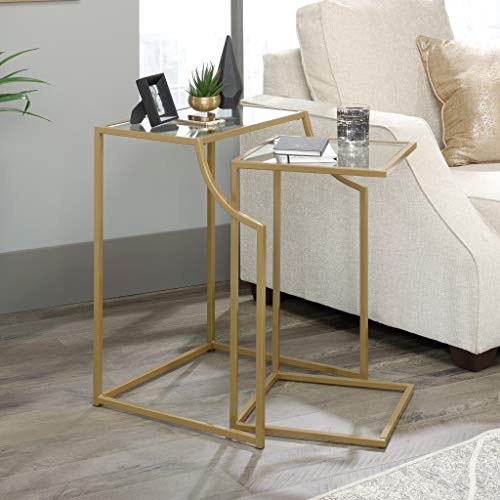Sauder International Lux Nesting Tables, L: 19.45" X W: 19.45" X H: 26.97", Satin Gold Finish #TOP3