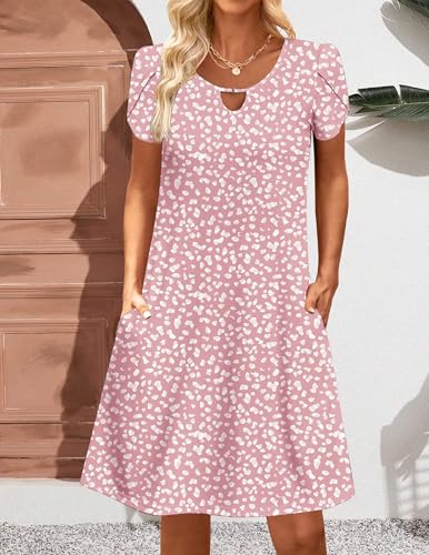 Image of Zeagoo Women's Casual A-Line Dresses with Pockets Summer Floral Tshirt Dress Short Sleeve Mini Dress Flowy Sundresses