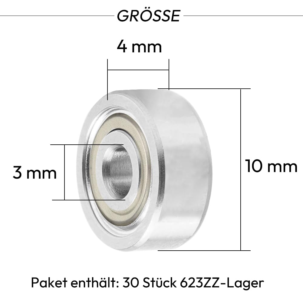 30 cuscinetti a sfera 623ZZ, piccoli cuscinetti a sfera per skateboard, 608 ZZ Double Shielded in miniatura, cuscinetti a sfera in acciaio al carbonio per skateboard, scooter, pattini in linea