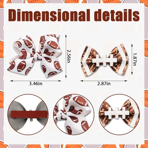 Set de 4 pinzas para cabello con lazo de fútbol americano en cuero sintético y cinta grosgrain para niñas y mujeres miniatura 2