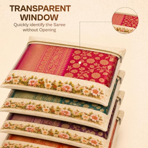 Image of JD FRESH 24 Pcs Large Non-Woven Saree Covers for Storage /Royal Elephant Design Saree Bags with Zip /Multi-Purpose Lehenga Storage Bag & Wardrobe Organizer /Clothes Cover for Dresses & Sarees(14x16 Inch)