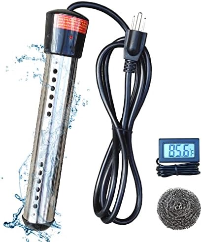 1500W Portable Electric Immersion Water Heater for Plastic Bucket Bathtub Wooden Barrel. Small Above Ground Pool Heater with 304 Stainless Steel Guard, Water Warmer Heats 5 Gallons of Water in Rapid