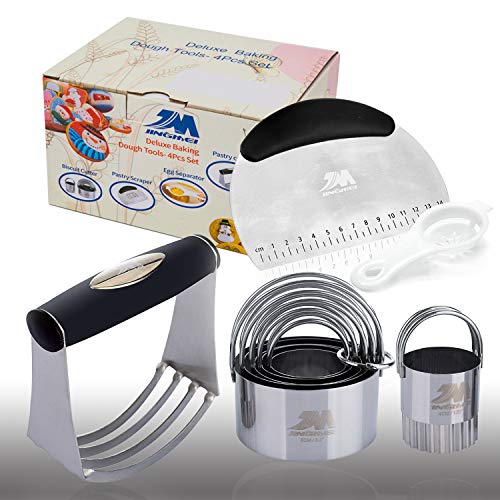 M JINGMEI Pastry Cutter Set Pastry Scraper Biscuit Cutter Set (5 Circle+1Fluted Edge) Dough Blender Mixer Cookie Cutters Round Baking Dough Tools Pastry Utensils Egg Separator Gift Package