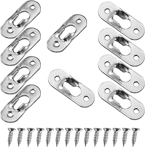 Image of Aicosineg 20Pcs Keyhole Hanging Plate 1.5 inch x 0.55 inch Single Hole Hook Metal Keyhole Hangers Keyhole Hanging Fasteners for Mirror Picture Frames Silver