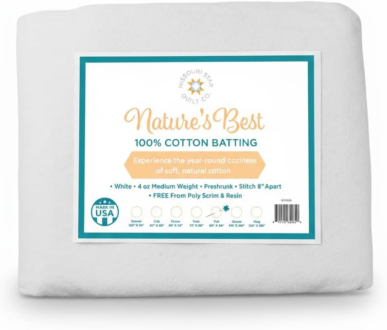 Missouri Star Nature's Best 100% Cotton Runner Batting – White, 120" x 36", Natural Fiber Quilt Batting for Table Runners, Craft Projects & Sewing – Made in USA