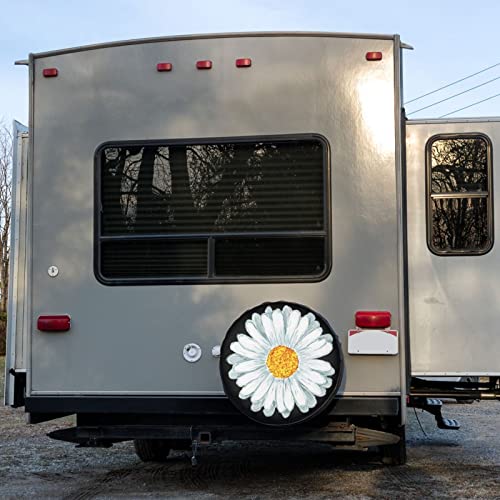 Image of Vintage White Daisy Spare Tire Cover Dust-Proof Wheel Tire Cover Fit Trailer, RV, SUV and Many Vehicle 17 Inch