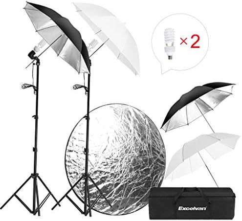 Excelvan Photography Studio Lighting Kit, 5500K Photo Video Portrait Day Light Umbrella Continuous Lighting Kit with LED Lamp and Upgraded Light Holding Socket