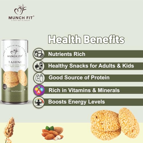 Image of Munch Fit Jowar Sesame Oats Tahini Cookies | Egg Less Cookies Made with Desi Khand 125gm Pack of 2 | Healthy Multigrain Cookies | High Protein, Fiber Gluten Free | Natural Snack for Tea, Coffee & Kids