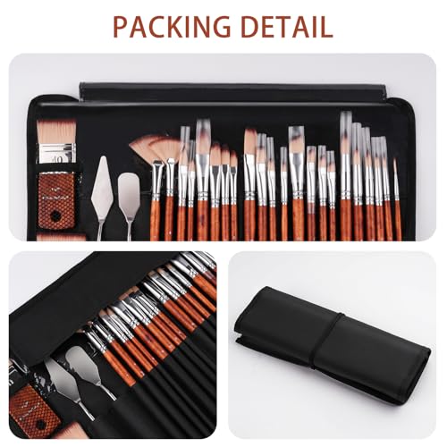 Image of 26pcs Paint Brush Set, Fuumuui Professional Acrylic Paint Brushes Complete Range of Sizes with Upgraded Short Handle Wide Flat Paintbrush for Acrylic, Oil, Watercolor and Gouache