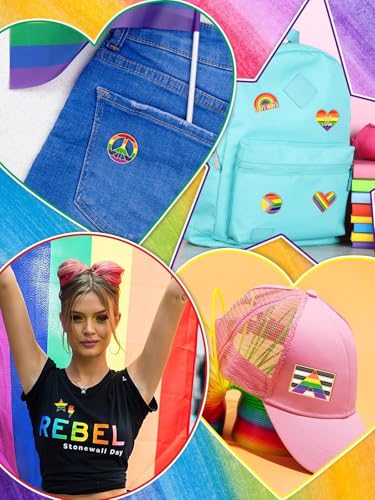 Image of JUNEBRUSHS Rainbow Pride Pins,28 Pcs Bulk LGBT Lapel Pin Gay Heart Flag Brooch Pins for Pride Parades Pride Month Gay LGBT Party Favors Clothes Bags Accessories Gifts(14 Styles)