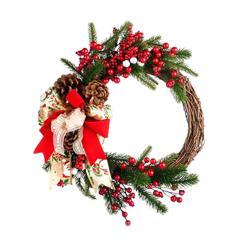 Couronne de Noël pour porte avec suspension rouge et accessoires de décoration