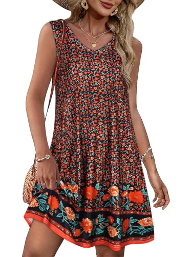 Image of elescat Womens Summer Dresses Casual V Neck Sleeveless Pockets Beach Loose Tank Sundress 2026
