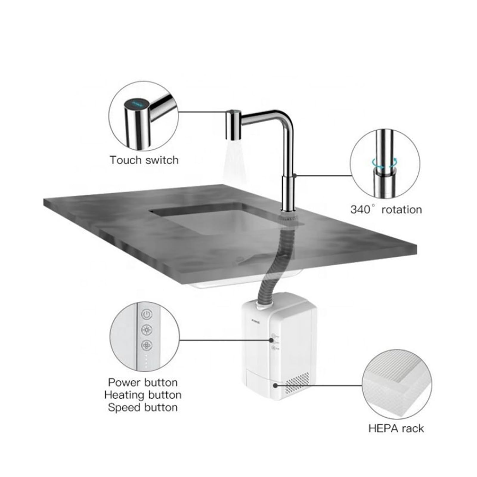 AK7171 Design del Rubinetto degli asciugatori ad Aria, essiccatori Automatici ad Alta velocità for l'essiccazione di Frutta e Verdura Elettrodomestici da Cucina intellinti(Brushed)