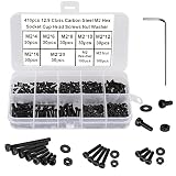 HanTof 410Pcs Small Hex Socket Head Cap Screws, Black Grade 12.9 Alloy Steel, M2 x 4/6/8/10/12/16/20