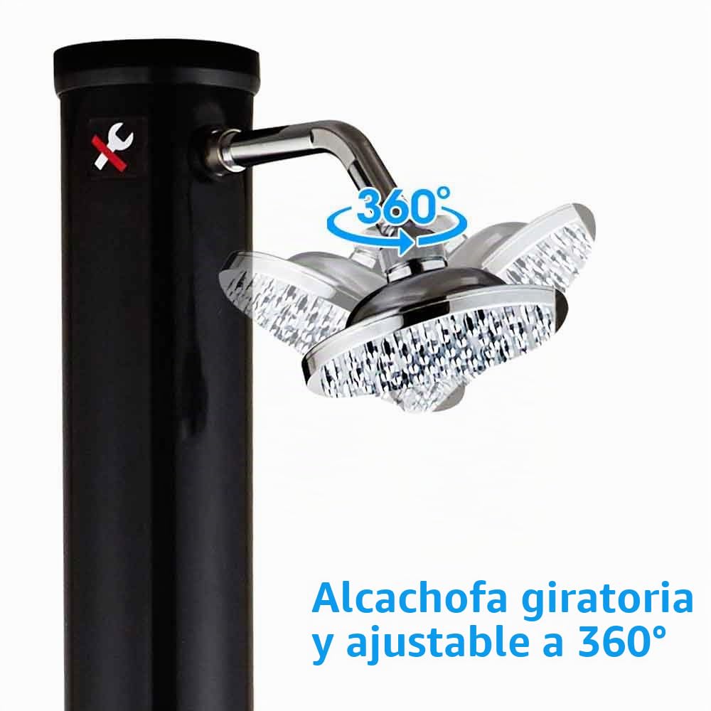BAKAJI Ducha Solar para jardín, Piscina Exterior, Camping, depósito de 35 litros con alcachofa Ajustable para Lavar pies, Mezclador de Agua Caliente, conexión Manguera de jardín, tamaño 220 x 16,5 x
