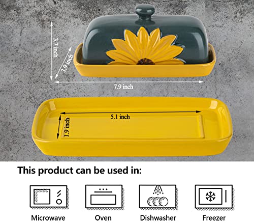 Butter Dish With Lid For Countertop Ceramic Butter Keeper Sunflower Butter Container Butter Holder Butter Tray Large Butter Dish Covered Butter Dish Farmhouse Butter Dish #TOP2