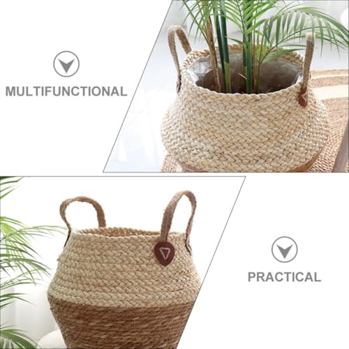 Cesta de mimbre natural con diseño rústico de doble asa para flores 4