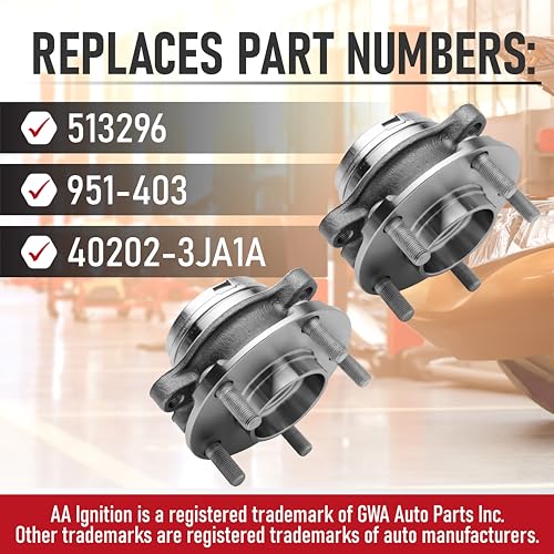 Image of Front Wheel Hub Bearing Assembly Replacement Set of 2 by AA Ignition - Compatible with Infiniti & Nissan - QX60, Altima, Maxima & Pathfinder - Replaces Part 513296, 951-403, 40202-3JA1A