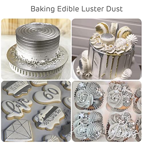 Silver Edible Luster Dust 10 Grams, Food Grade Cake Luster Dust Tasteless Dessert Dusting Powders for Baking Cherrysea Food Coloring Powder for Cupcakes, Cake Pops,Fondant,Chocolate, Candy