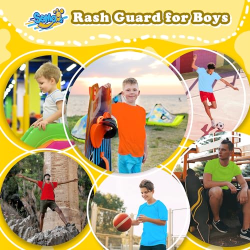 Boys Rash Guard Short Sleeve, Yellow and Red UPF 50+ Sun Protection Rashguard Slim Fit Swim Shirt Fishing Surf Quick Dry Cool Beach Clothes for Toddler Youth Kids Size 10-12Y3