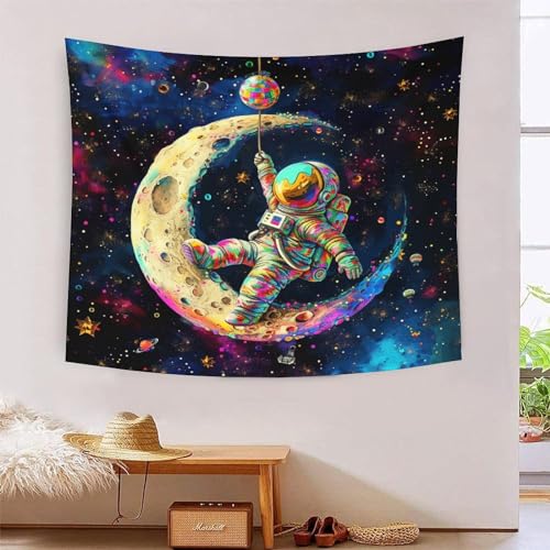 Tapisserie astronaute 3D effet visuel saisissant grand tissu mural de salon 180cmx230cm