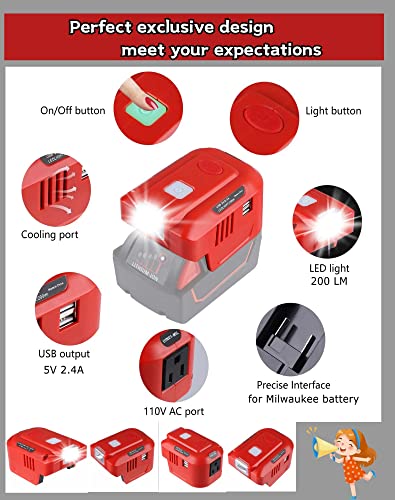 Power Inverter For Milwaukee Battery,Outdoor Generators150W Portable Power Bank/Camping Gear,Replace For Jackery Portable Power Station/Car Power Inverter,18V Dc To Ac 110V ,Usb Adapter Charger #TOP2