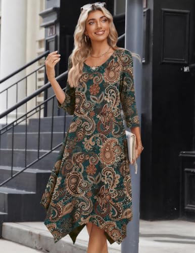 Image of Zeagoo Midi Dresses Women 2026 Dress 3 /4 Sleeve Casual Dresses with Pockets A Line Summer Beach Sundress