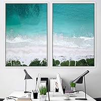 2 Piece Framed Canvas Wall Art Coastal Beach Canvas Prints Home Artwork Decoration for Living Room,Bedroom - 16
