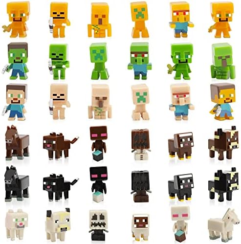 36pcs Pixel Themed Cake Toppers, Comic Maker Mini Action Figures Toys, Dungeons Toys Character Cupcake Toppers - Collection Playset Party Gift for Kids Boys Fans