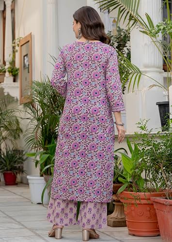 Image of Amayra Women's Pure Cotton Straight Kurta Set with Palazzo Pants & Dupatta|Ethnic wear|Kurta Set for Women
