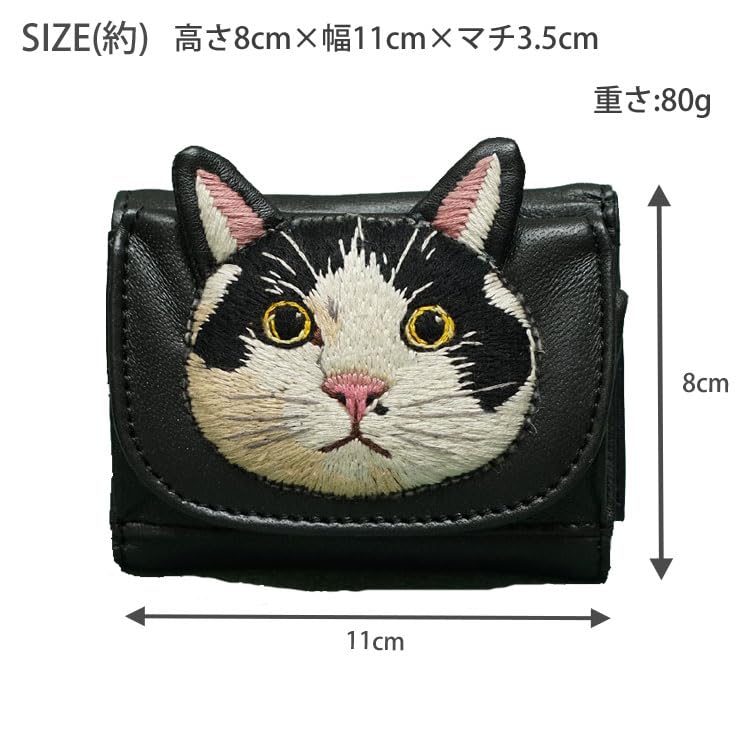 Cat mini wallet WAL3516 Wallet Bifold Wallet Women's Embroidery Compact wallet Black3