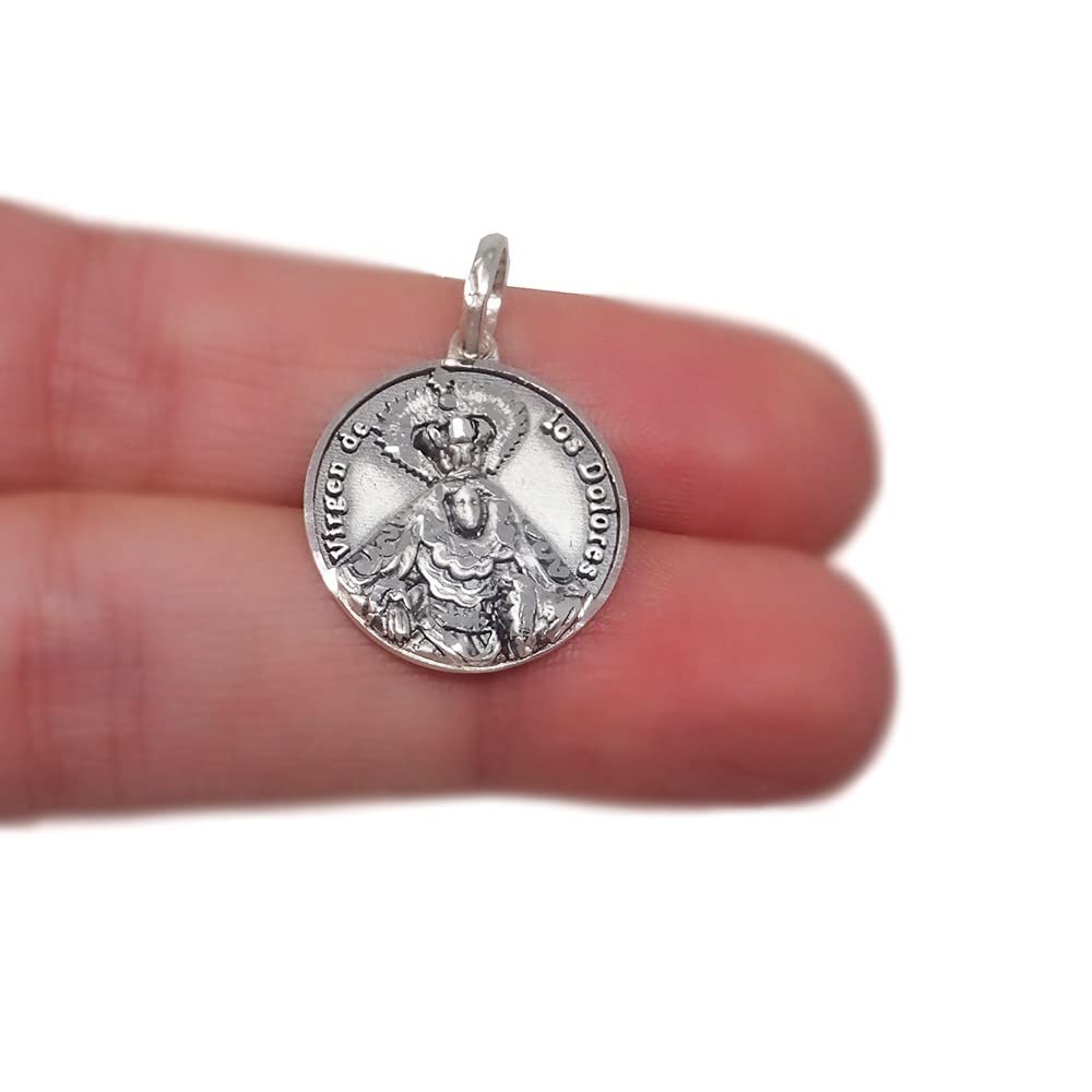 Virgen de los Dolores medalla plata Ley 925m maciza 18 mm. detalles tallados