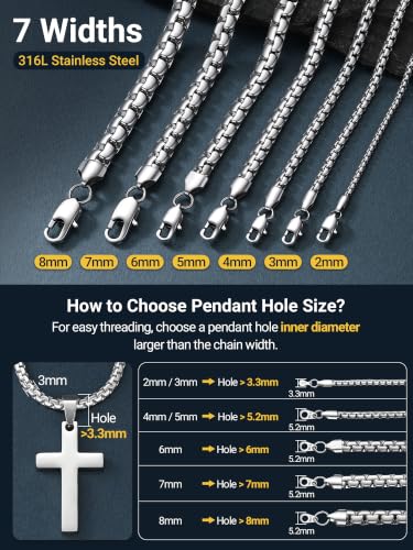 Image of PROSTEEL Stainless Steel Flat Box Link Chain Necklace for Men | Silver /Black /18K Gold Plated,2 /3 /4 /5 /6 /7 /8mm Width Chain with Strong Lobster Clasp /Waterproof Men Women Jewelry with Gift Box