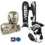 Gold Gloves, Black Shinguards, Blue Handwraps