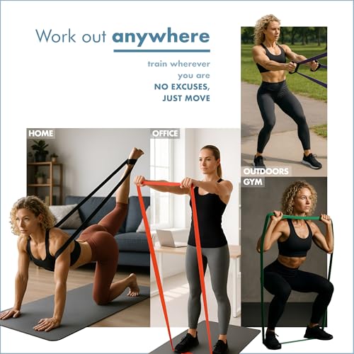 PORTENTUM Resistance bands with handle – Set – Pull up bands 4 or 5 levels strength – Handles, door anchor, sleeves and bag – Home gym men & women – Exercise band for Fitness Crossfit Yoga Pilates - Image 6