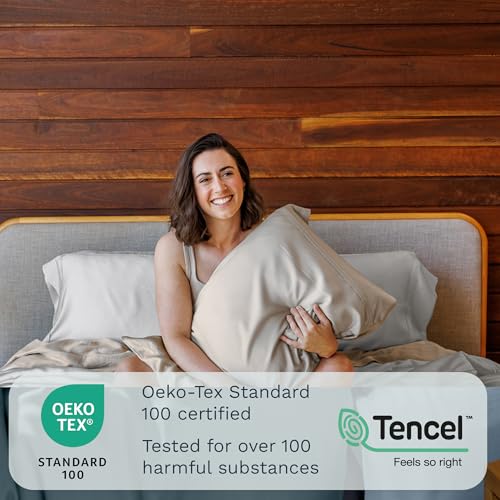 Image of Olive + Crate Tencel Lyocell Eucalyptus Sheets King Size - Cooling Tencel Sheets for Hot Sleepers with 18 Inch Deep Pocket Fit - Gray Mist 4-Piece Set