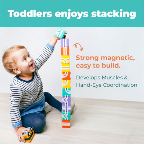 Image of QBI Magnetic Blocks for Toddlers 1-3, School Bus Toy with Magnetic Cubes | Safe ABS Material, Large Pastel Cubes for Small Hands, Montessori STEM Learning, Hand Eye Coordination, Birthday Gift