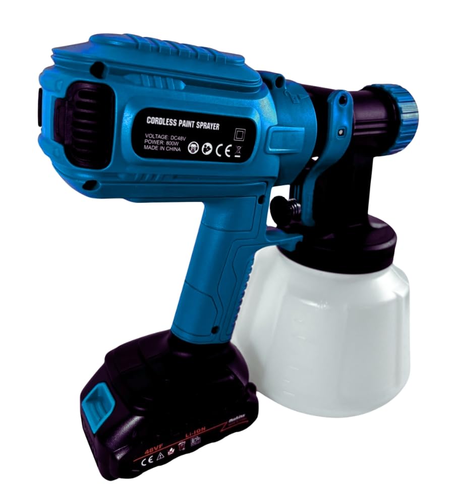 Pistola a Spruzzo a Batteria, Pistola a Spruzzo per Vernice Doppia Batteria 48V, Pistola Vernice Elettrica, Serbatoio 1200 ML, Pistola per Verniciare con Accessori