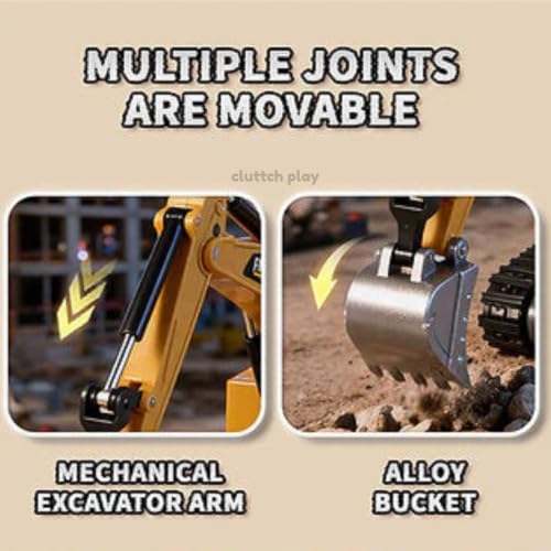 Image of RC JCB Construction Vehicle with Realistic Digging Arm Lights & Sound 360 Rotating Engineering Truck, Rechargeable RC Digger Toy Gift for Boys (JCB Metal RC)
