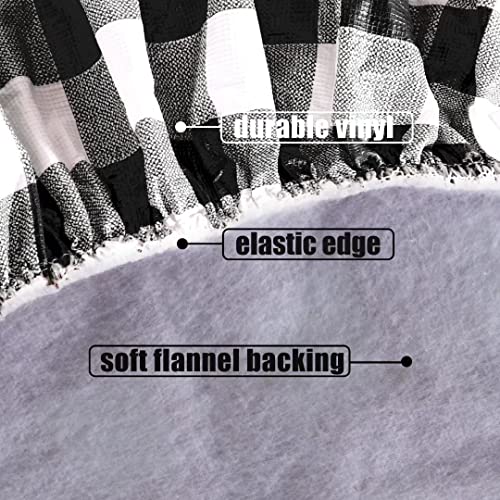 Fitable Vinyl Fitted Round Table Cover With Elastic, Black And White Checkered Tablecloth With Flannel Backing Plaid Table Cloth For Indoor Outdoor Picnic Party (Fit For 45"-56" Round Tables) #TOP2