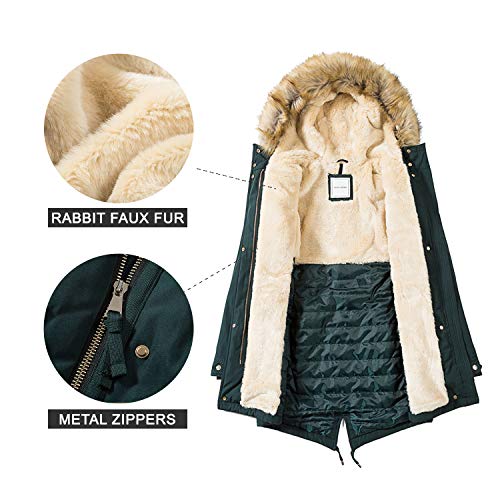 Royal Matrix Women's Warm Winter Parka Coat Hooded Sherpa Lined Winter Jacket with Zip Pockets, Regular & Plus Size (Dark Green, 12) - Thumbnail 4