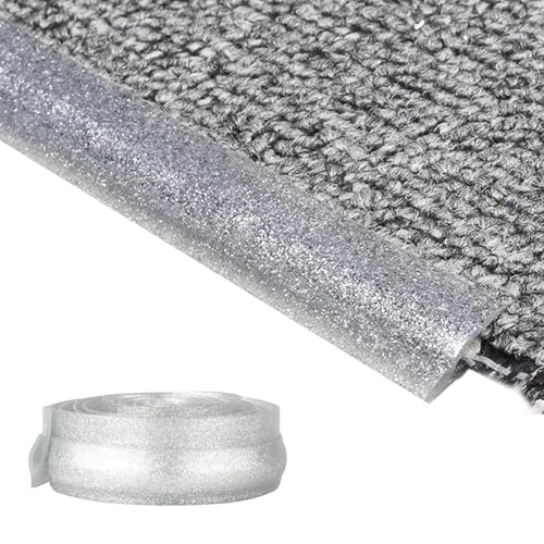 VIIGUIY Perfil de Transición para Suelo Borde de Alfombra de PVC Flexible, Tira de TransicióN de Alfombra A Baldosa Autoadhesiva, Protector Decorativo para Bordes de Alfombra(Silver,1m (3.3ft))