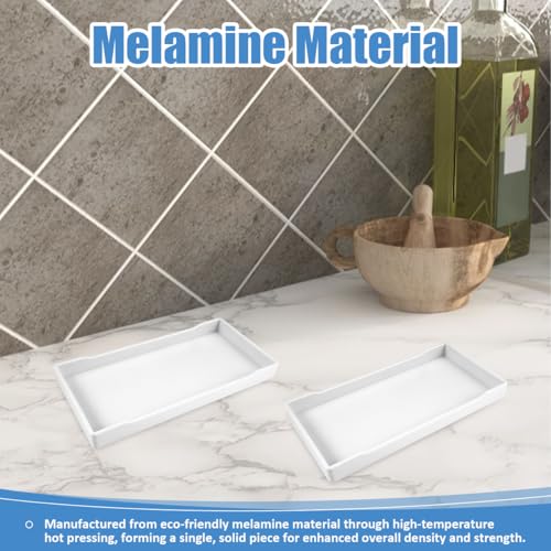 TESSTSY 2 Stück barmatte schmal Tablett 20.5 X 10.5 X 2 cm Dekotablett, Badezimmertablett, Strapazierfähig Bathroom Tray für Waschtisch Badewanne Küchenspüle und Toilette, Weißer